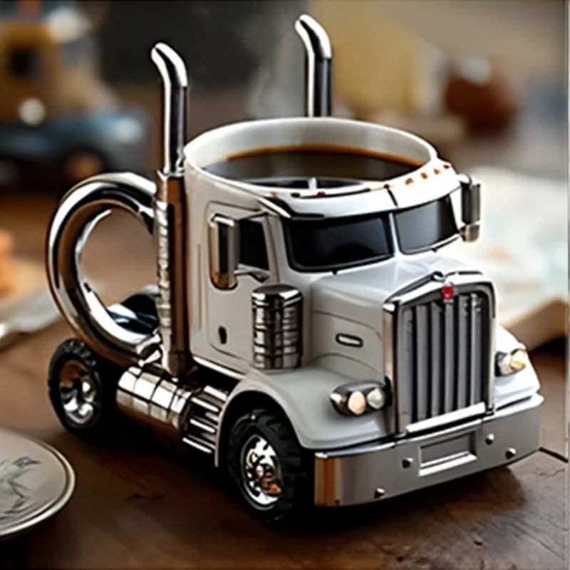 1PCS Creative Truck Design Coffee Mug 11 Ounces Semi-trailer Water Cup Desktop Home Kitchen Semi Truck Coffee Cup Ornament