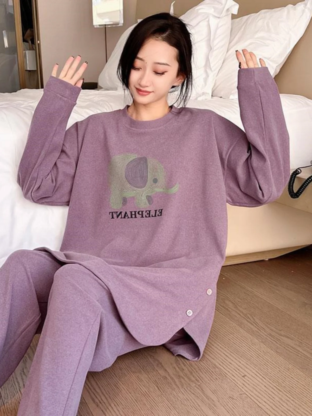 

plus Size Women's Long Sve Home Wear Two-Piece Set Extra Large 300 Pou Cartoon Design Polyester Winter Comfortable Suit