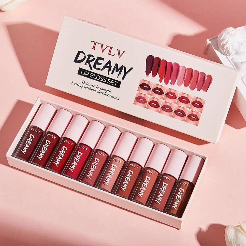 10 個/セット リップグロス ベルベット リップスティック: 防水長持ちリップグロス 女性用保湿リップスティックセット クリスマスギフト