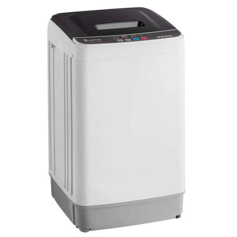 Full-Automatic Washing Machine Top Load Portable Compact Laundry Washer Spin with Drain Pump,10 programs 8 Water Level Selections with LED Display 17.8 Lbs Capacity, black