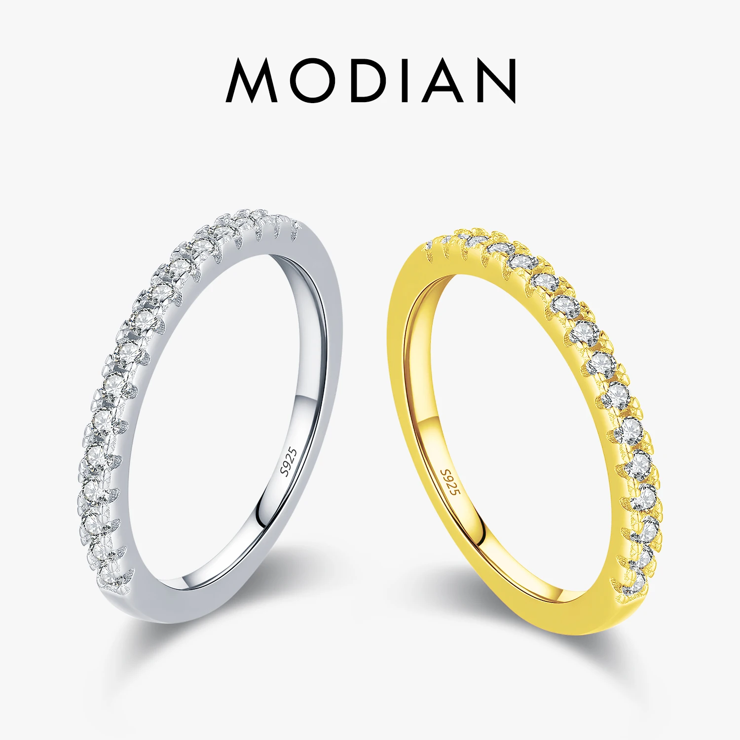 

MODIAN 925 Sterling Silver Eternity Band Ring Classic Sparkling CZ Wedding Gold Color Rings For Women Engagement Fine Jewelry