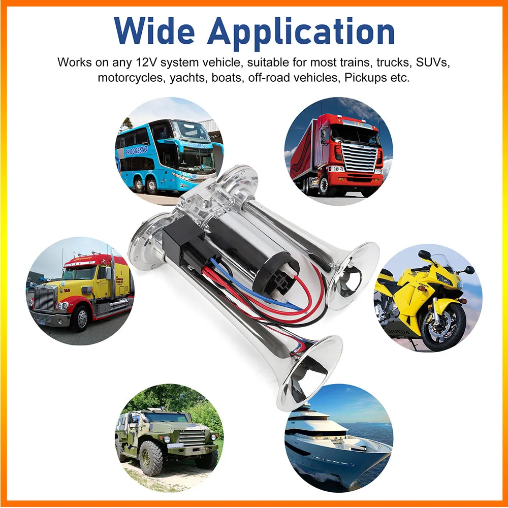 Horn 12V/24VSuper Loud Car Electric Horn Dual Trumpets Air Horn Speaker For Car SUV Vehicle Boat Train Motorcycle RV Truck