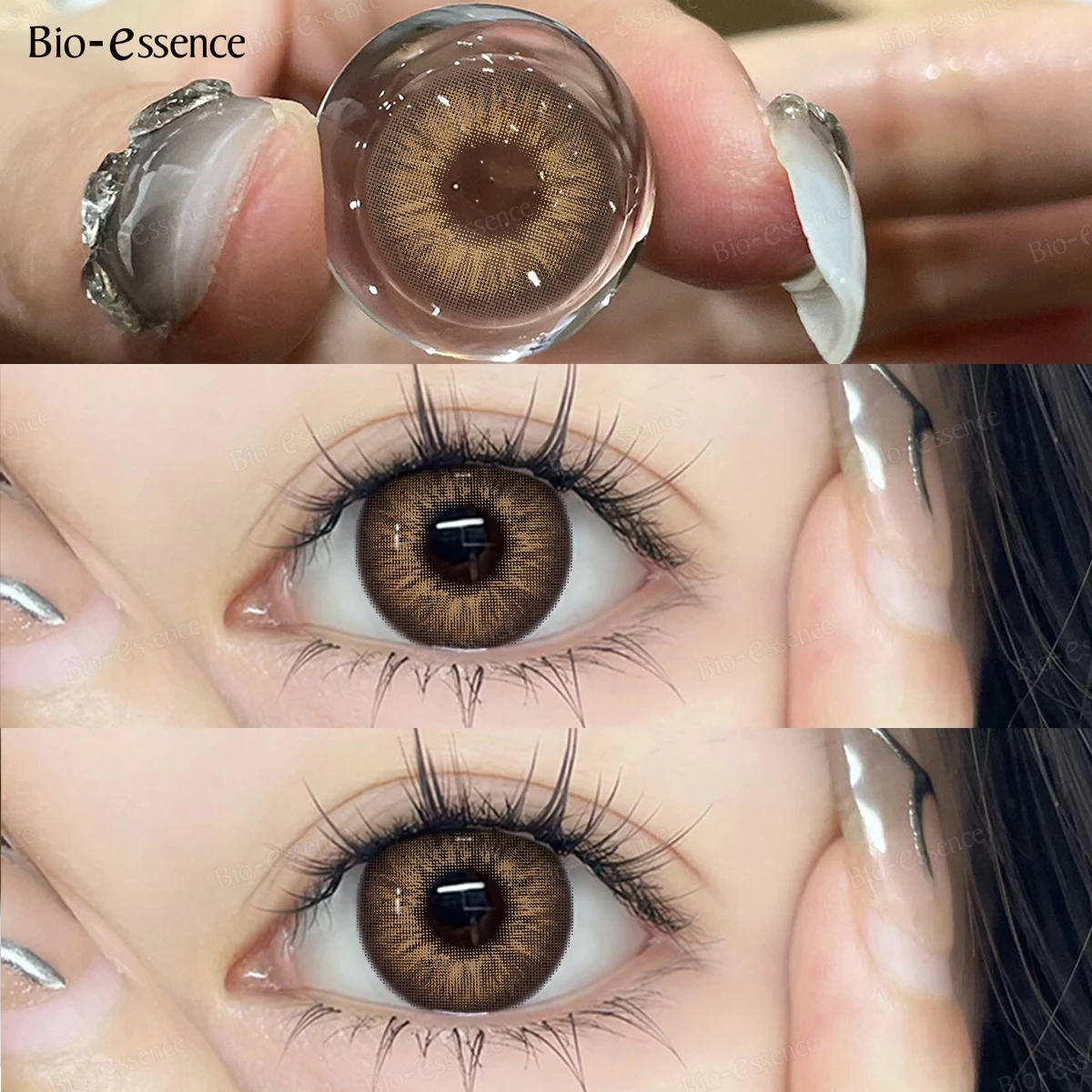 Bio-essense 1 Paar schwarze Gläser mit großen Augen, koreanische Naturlinsen, farbige Kontaktlinsen, Augen mit Grau, schöne Pupillenlentes – Detail 25
