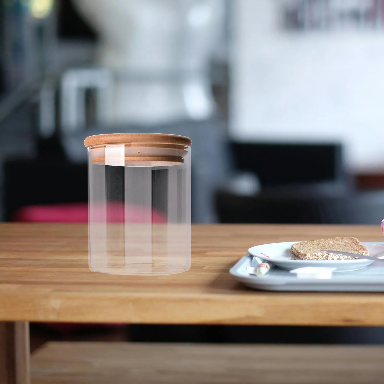 気密 175 ミリリットル瓶竹蓋食品容器茶コーヒー砂糖塩 6.5X8Cm クリア密封キャニスター家庭用キッチンオーガナイザー
