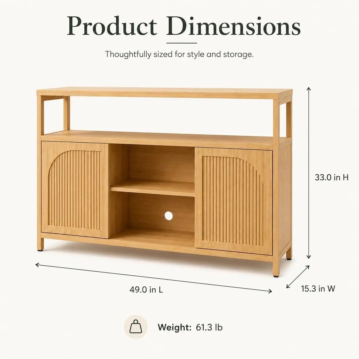 Bamboo Buffet Cabinet with Storage, Natural Sideboard Cabinet | 49“ Kitchen Storage Cabinet with 2 Doors and, Customized