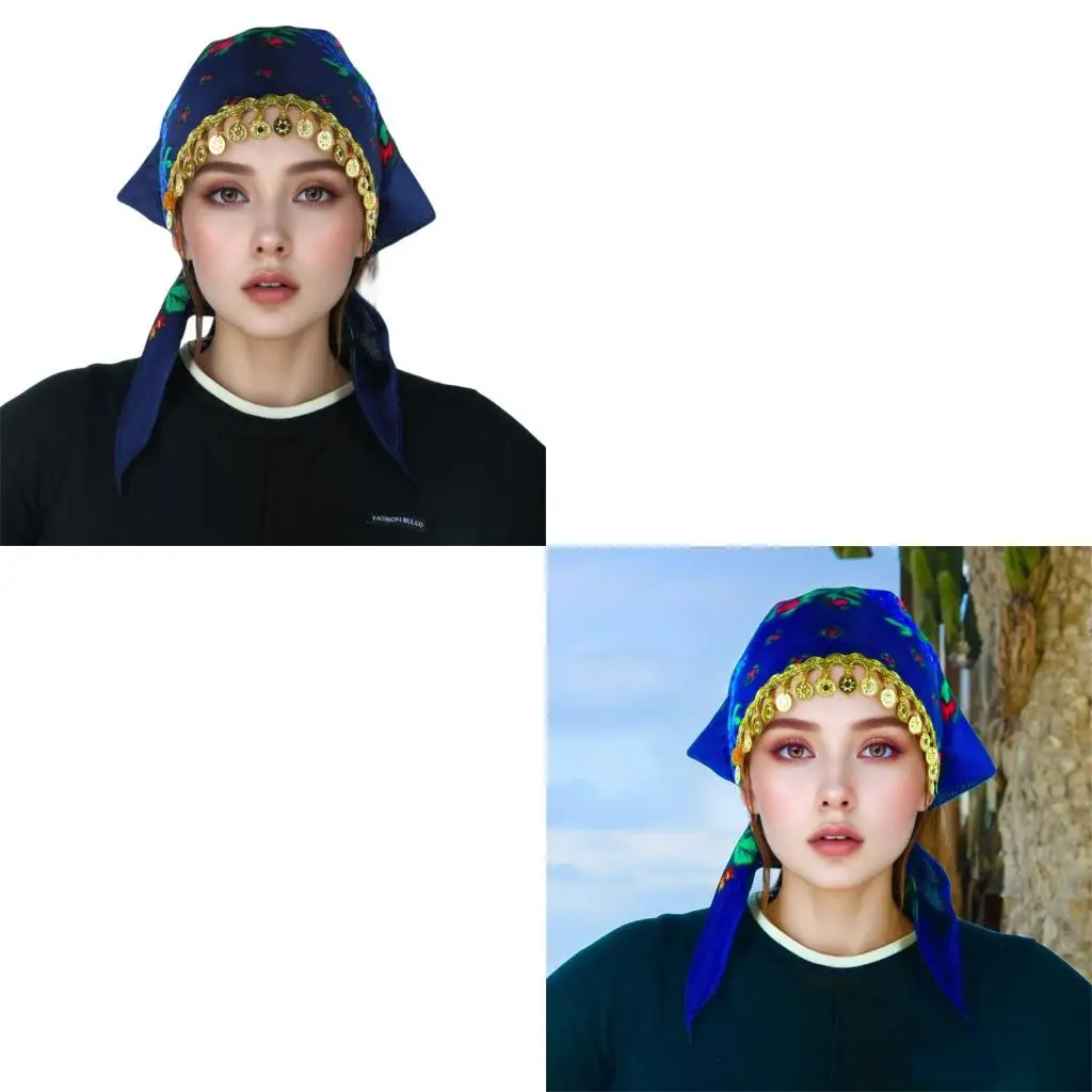 

39BB Comfortable Women Headscarf Ethnic Design Tassels Bandanas Turban Hat for Daily Wear and Stage Shower Performances