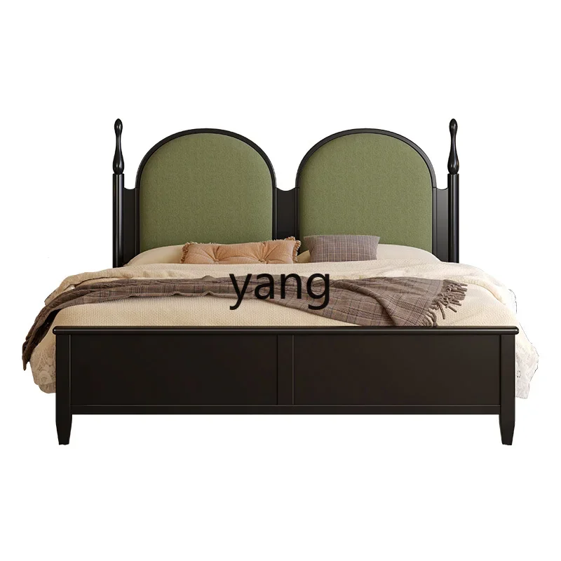 LH master bedroom high-end atmospheric double bed black solid wood bed medium antique soft bag bed