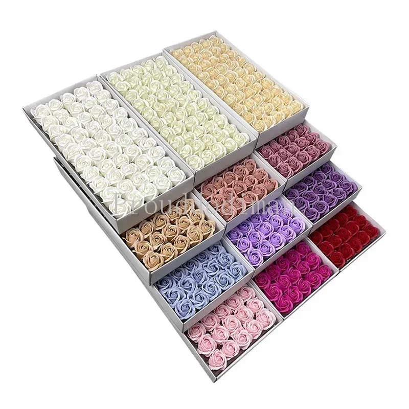 

50pcs/lot 4.5x6.5cm 3 Layer Rose Artificial Flowers Heads Romantic Wedding Valentine's Day Gift Bouquet Home Decoration Gift Box