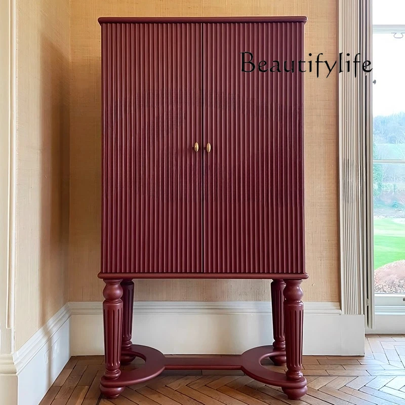 

French solid wood dining side cabinet, restaurant storage cabinet, American retro bookcase, wine cabinet against the wall