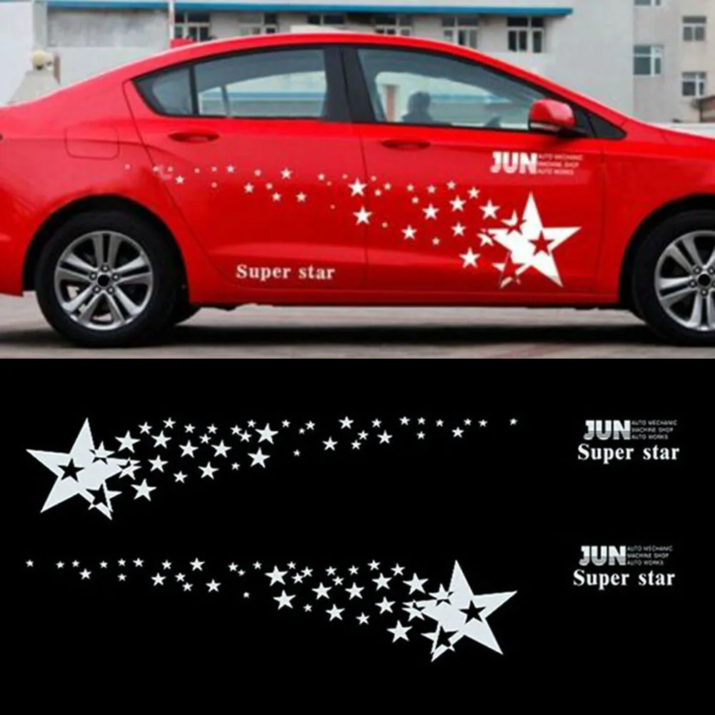 2x Vehicle Side Body Racing Stripe Star Graphics Vinyl Stickers Decal Long Lasting and Water Resistant for Car Exterior