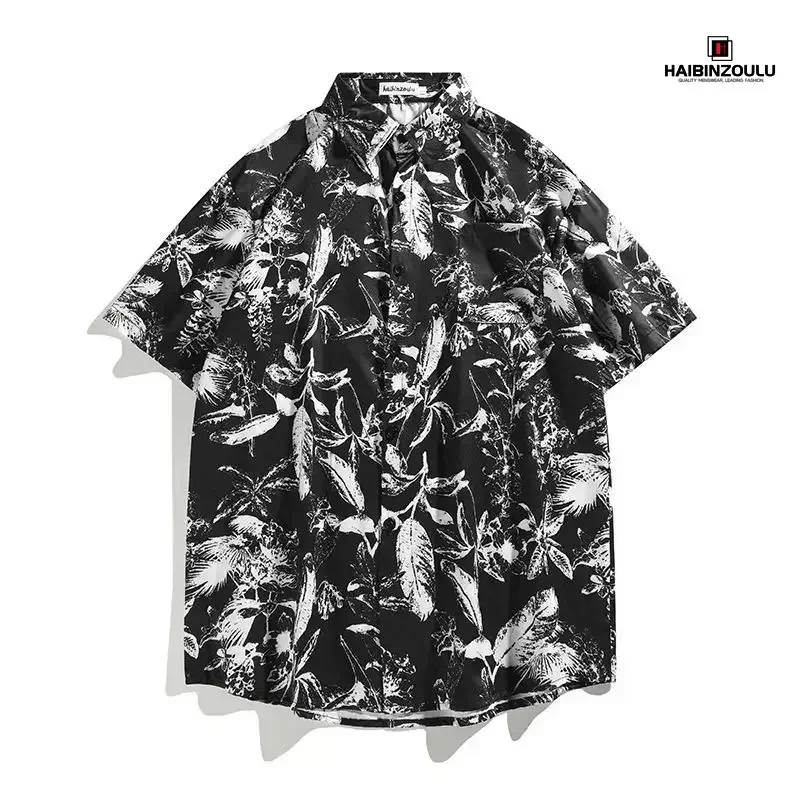 

Рубашка с цветочным принтом, шорты, пляжный костюм, мужской летний модный бренд Ruffian, красивая морская одежда, большой размер, ледяной шелк, летняя одежда из двух предметов