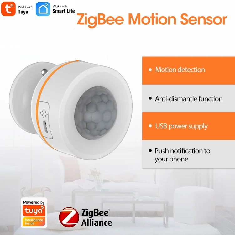 

Tuya Zigbee Smart PIR Motion Sensor,IR detects motion sensor Battery Powered or USB Charge,Works with TUYA Smart Life APP