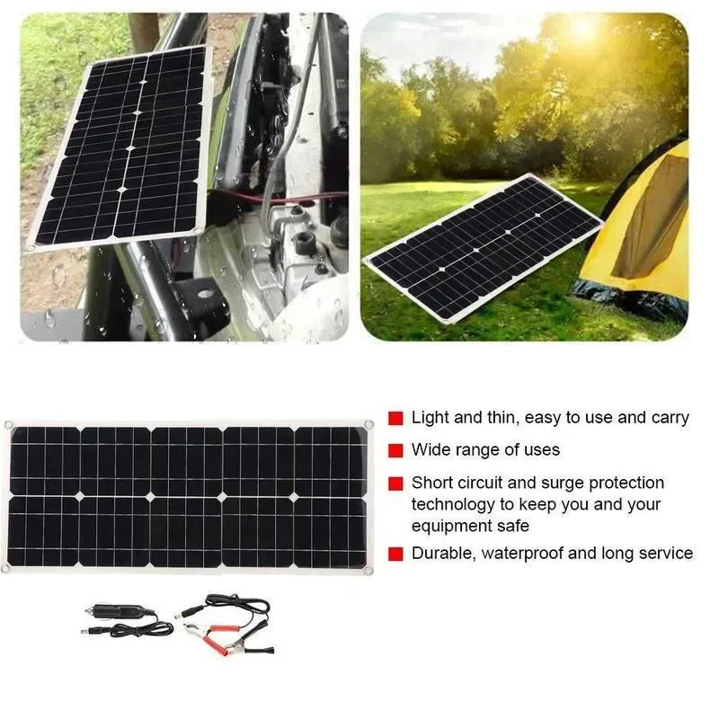 Flexible Solar Panel with Controller Cables Module, Solar Battery for Car, RV, Boat, Camping, Outdoor, 100W, 10A-100A, 12V, 24V