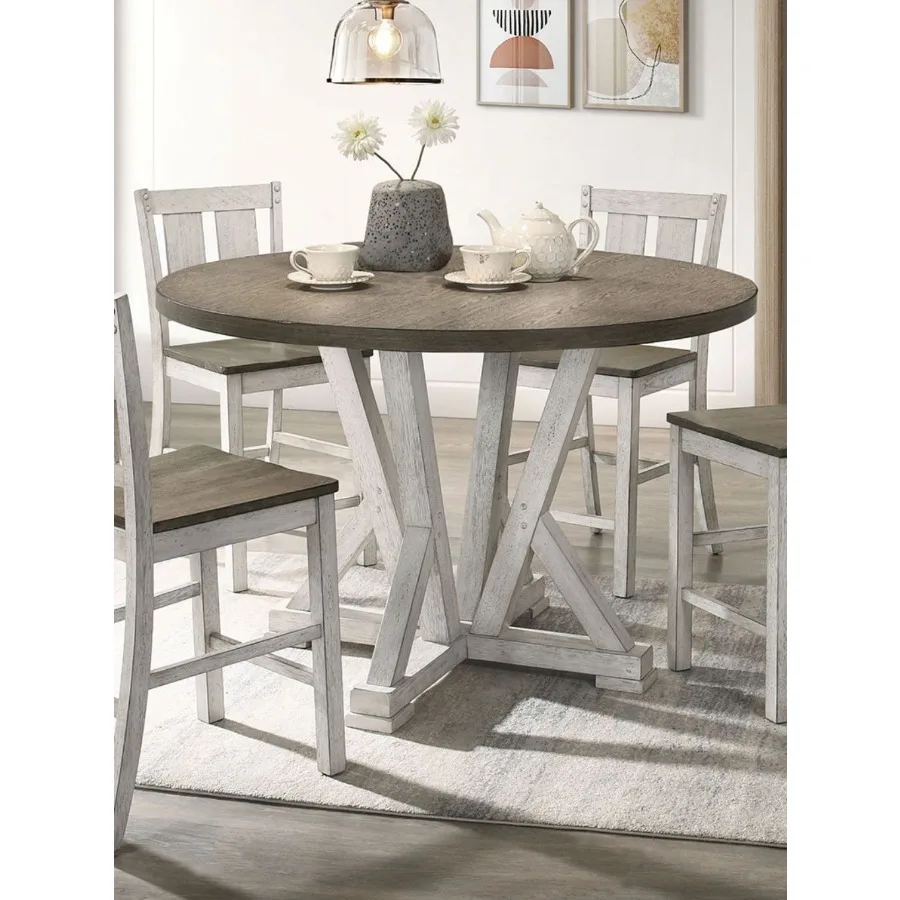 العتيقة الأبيض ريفي نمط 1PC طاولة طعام ارتفاع العداد نغمتين تصميم أثاث غرفة الطعام #1