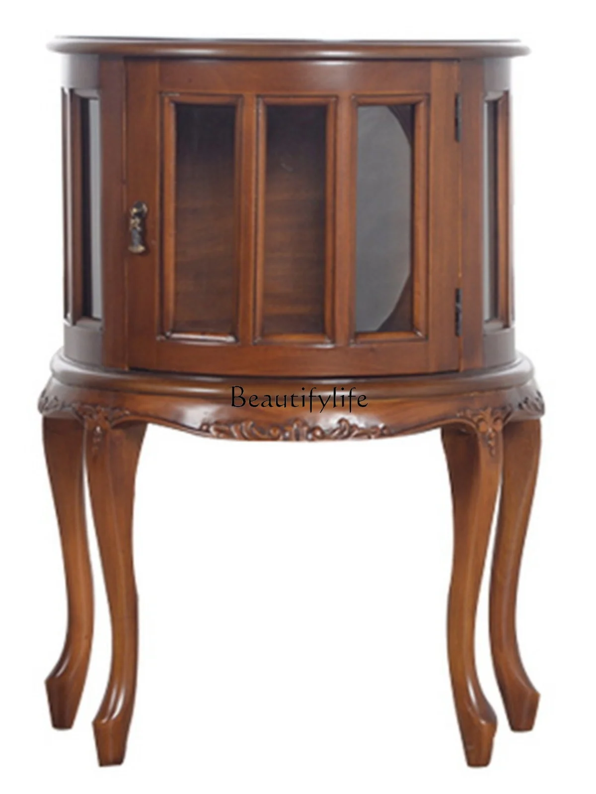 

Solid Wood Corner Cabinet French Semicircle Storage Cabinet European Walnut American Glass Tea Table