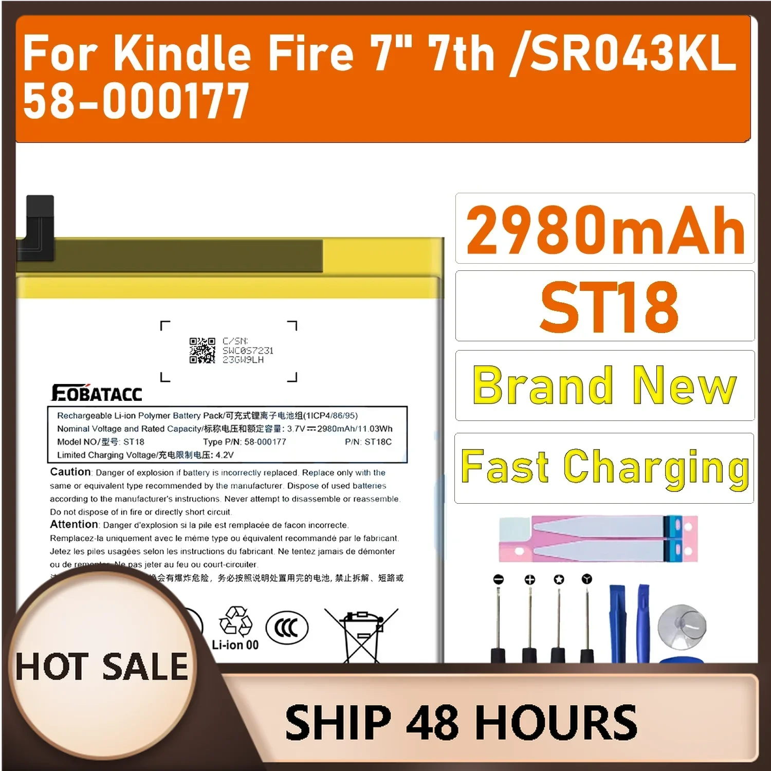 

2025 Years New 2980mAh ST18 ST18C 58-000177 GB-S10-308594-060L Battery For Amazon Fire 7 7th Gen 2017