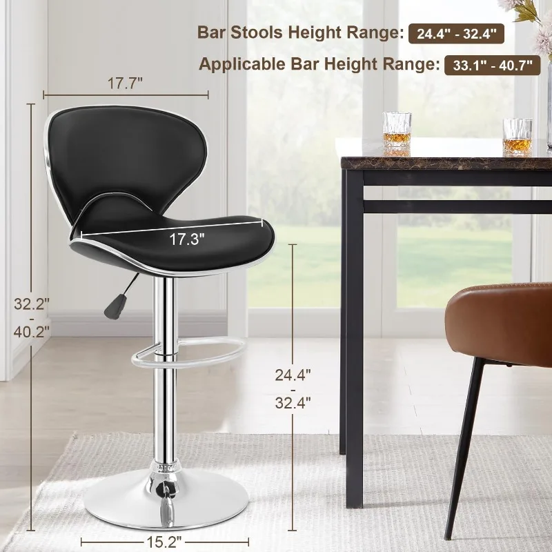 Bar Stools Set of 2, Counter Height Adjustable Stools with Back Stool PU Leather Swivel  Stool Kitchen Counter
