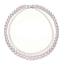 Classic Wedding Natural Double Pearl Necklace Woman,Luxury Real Freshwater Pearl Necklaces Wife Anniversary Gift