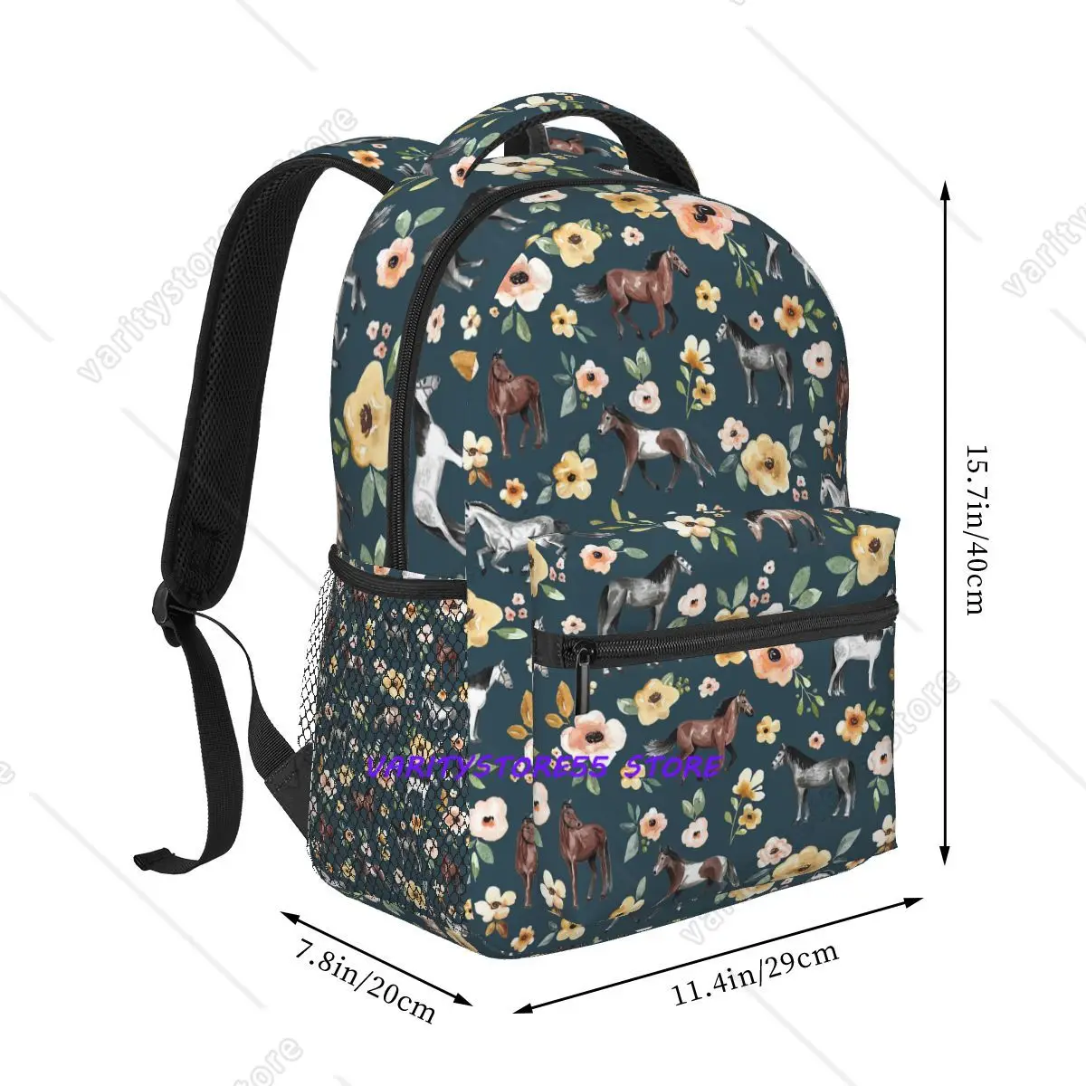 Horses Floral Horse Breeds Farm Animal Pets Backpack Hot Sale Daypack Boys Girls BookBag School Bag Shoulder Bags for Men Women