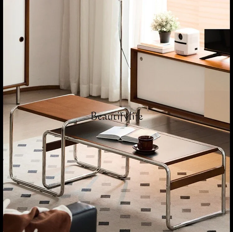 yj39 Vintage Coffee Table Set Stainless Steel Rectangular Rock Board Tea Table Small Table