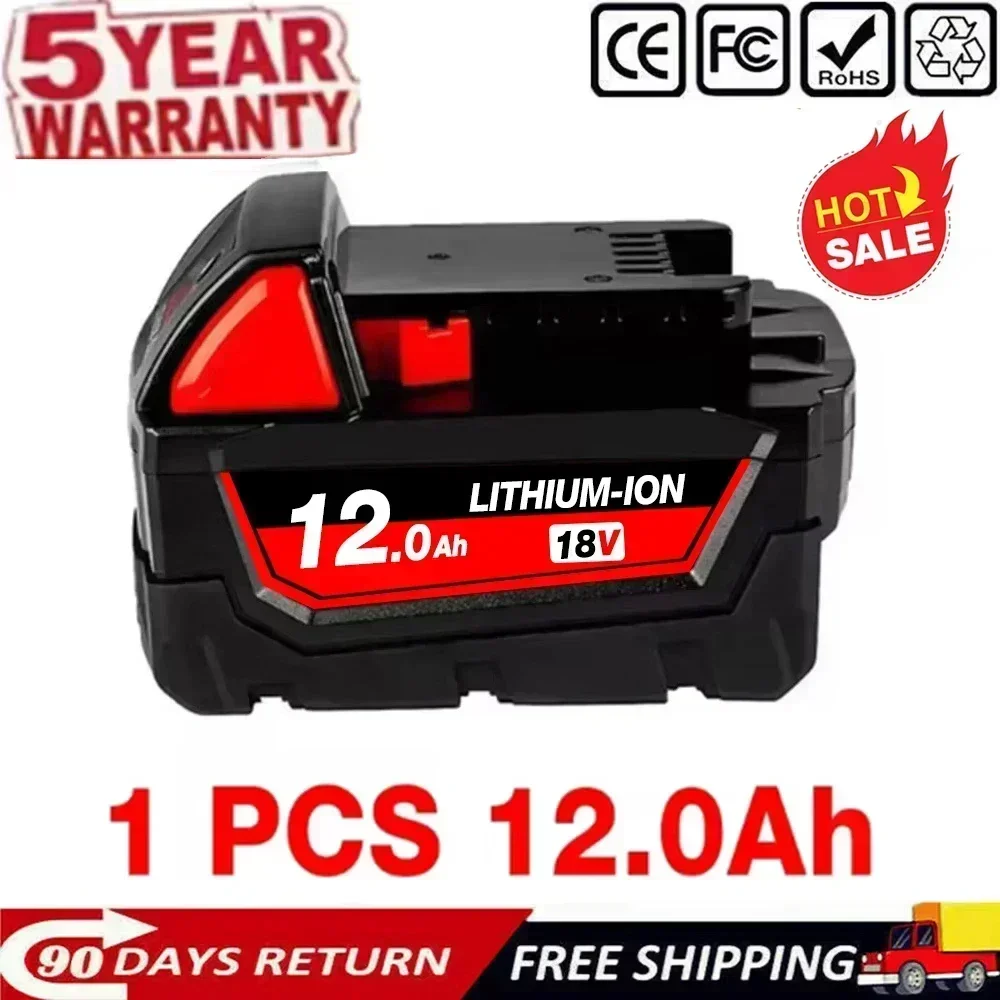 

For Milwaukee M18 Battery 18V 12.0Ah 9.0Ah Replacement Lithium Battery for Milwaukee M18 48-11-1815 48-11-1850 2604-22 Battery