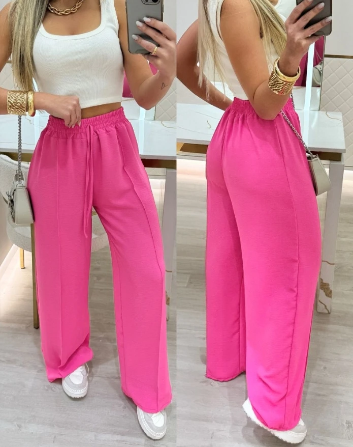 High waisted drawstring lace up detail wide leg pants for women's fashion casual pants, new women's clothing for autumn 2025