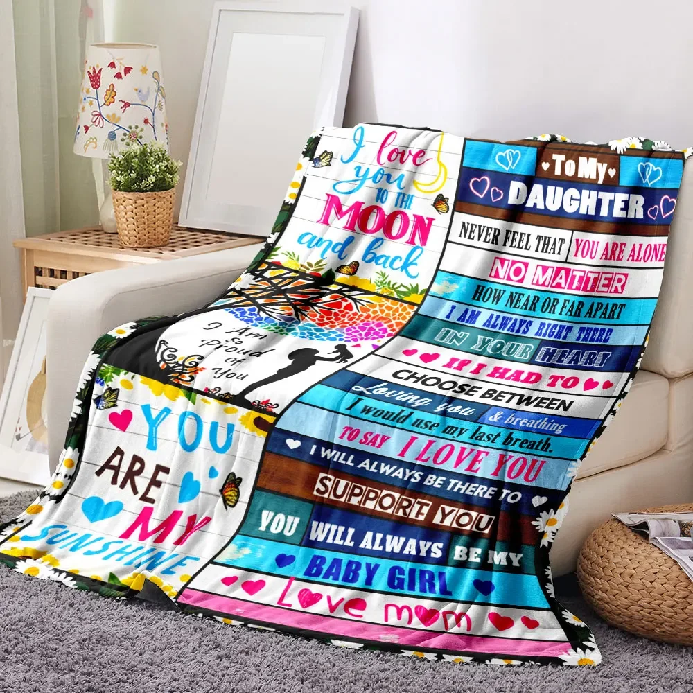 

Daughter Love Blanket Soft Floral Heart Print with Inspirational Quotes Ideal Mom to Daughter Gift