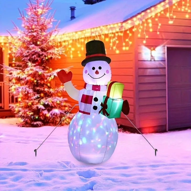 

1,5 м Рождественский надувной шар со снеговиком, большая подарочная коробка Санта-Клауса, скульптура, рождественские светодиодные фонари, воздушный шар со снеговиком, рождественское украшение