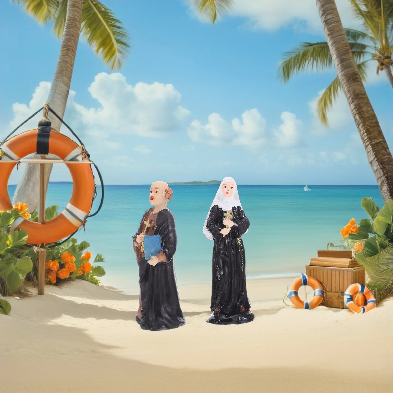 

2Pcs Resin Priest Nun Statue Small Catholic Sculpture Table Decoration Christian Religious Office Desk Ornament