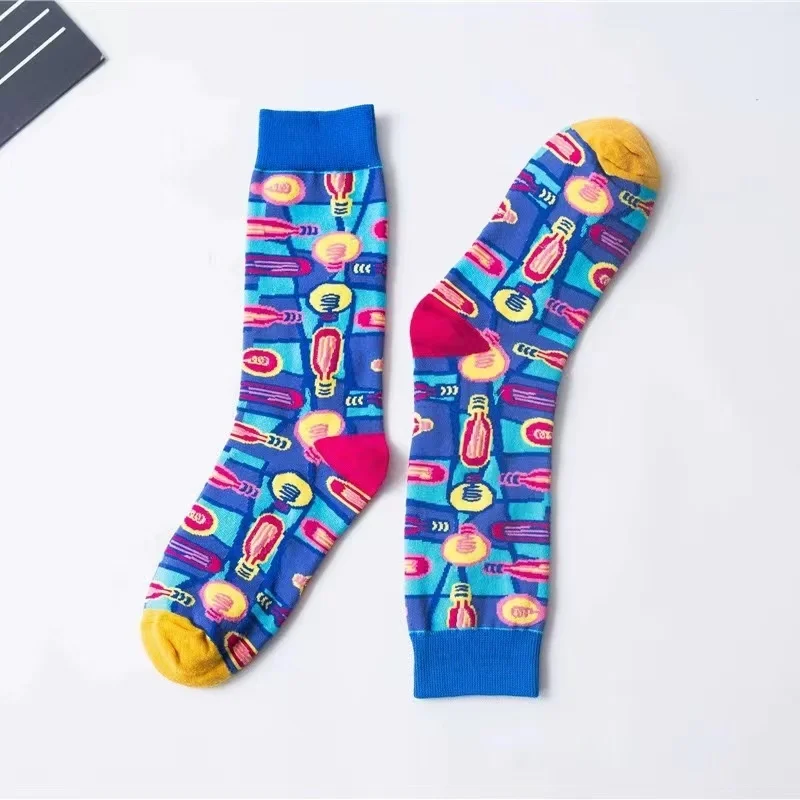 1pairs Women Socks Harajuku Funny Casual Retro Printing Striped Comfortable Fashion Casual Designer Elastic Socks New