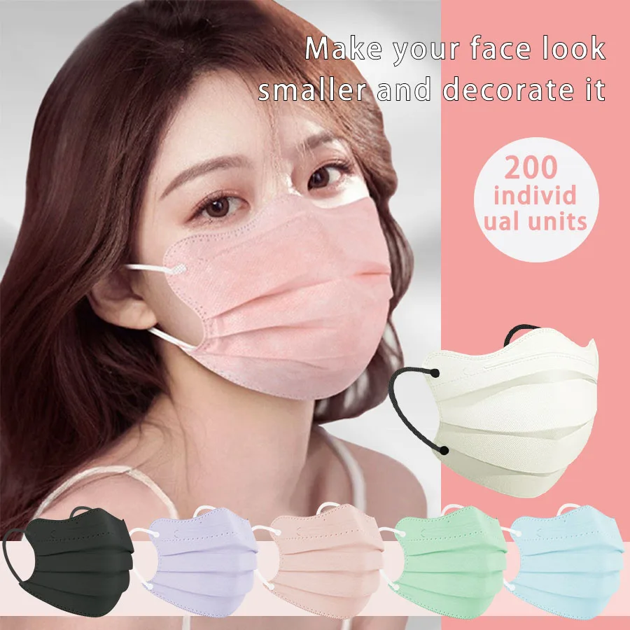 10-200 יחידות מסיכת פנים חד פעמית בעיצוב פרפר לנשים אריזה אישית 3 שכבות צבע ורוד מורנדי מסיכת הגנה