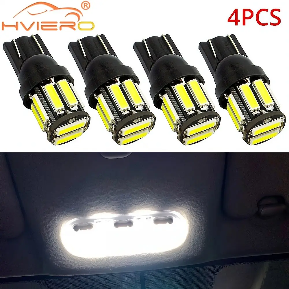 2/4PCS T10 W5W 10Led 7020 Car LED 194 168 Wedge Turn Signal Reverse Dome Led License Plate Trunk White Bulb Clearance Light 12v