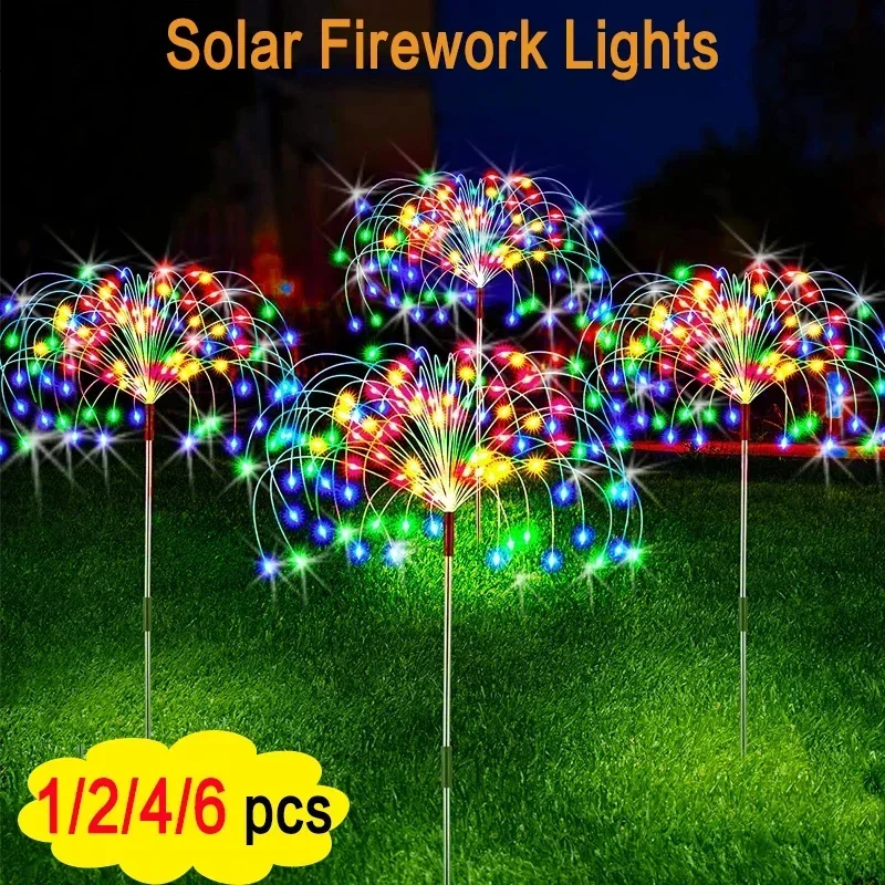 Outdoor Solar LED Firework Fairy Lights, IP65Waterproof, Decoração do jardim, Lawn Pathway Lamp, Pátio Yard Party, 1 Pc, 2 Pcs, 4 Pcs, 6Pcs