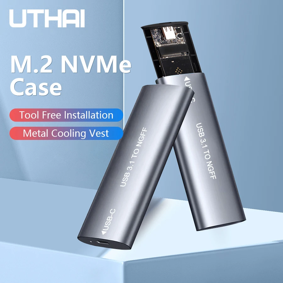 UTHAI M.6 Hard Disk Box 3.1 Dual Protocol NVME/NGFF SATA SSD Type-C 3.1 Disk Tool Free M.2 SSD Case Built-in Metal Heat Sink