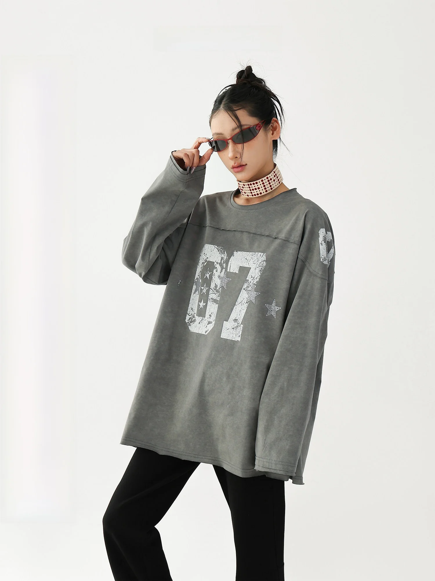 

AceStudios American Retro Long Sleeve T-Shirt Women's Loose Lazy Style Base Shirt Top Cotton Polyester Casual Print Crew Neck
