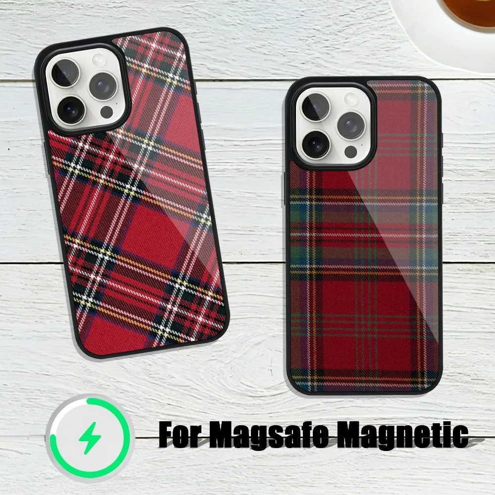 Clan Stewart Dress Tartan Plaid Phone Case For iphone 13 Plus 12 14 Mini 11 Max 15 Pro Magsafe Magnetic Wireless Charging Shell