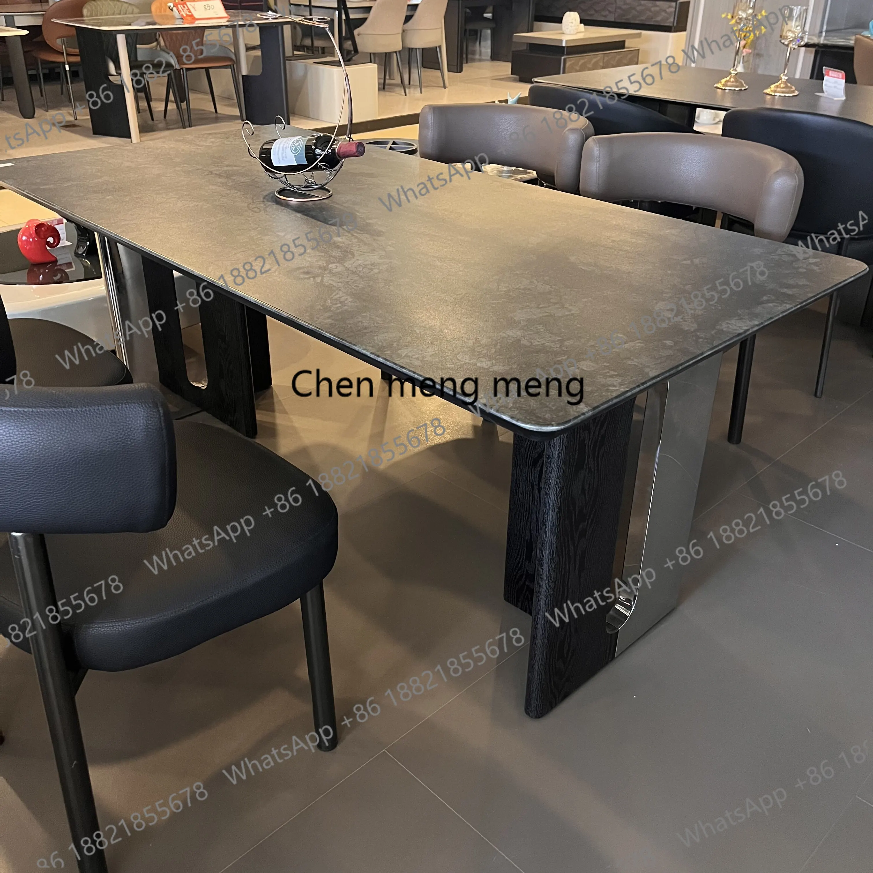 Italian light luxury black high-end turquoise dining table modern simple rectangular natural luxury stone