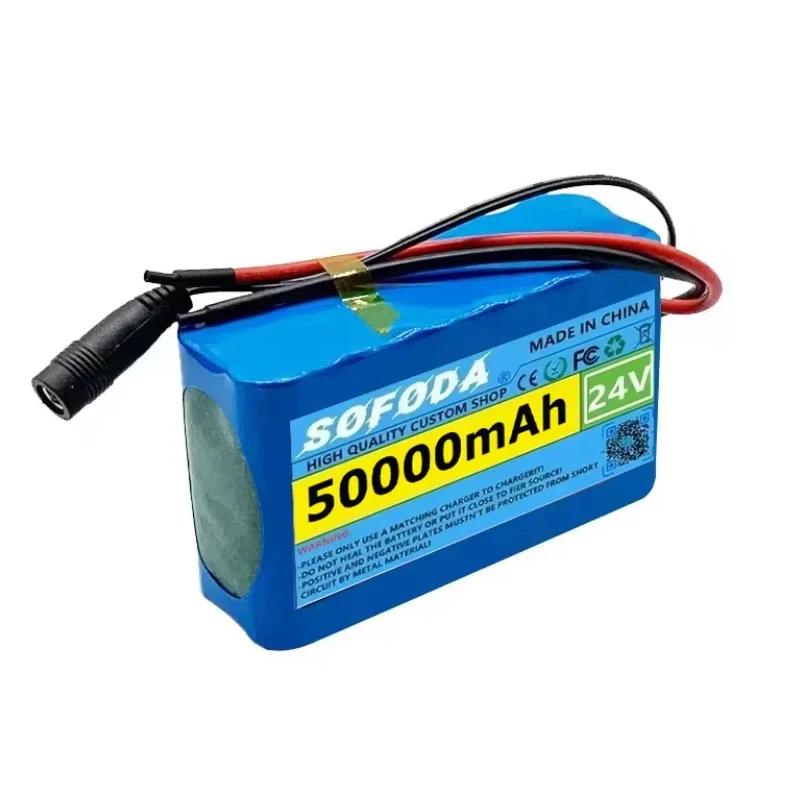 NEW 24V 6S2P 50000mAh 18650 Lithium Battery Pack 24V with BMS for Electric Bicycle Moped Optional plug + 2A charger