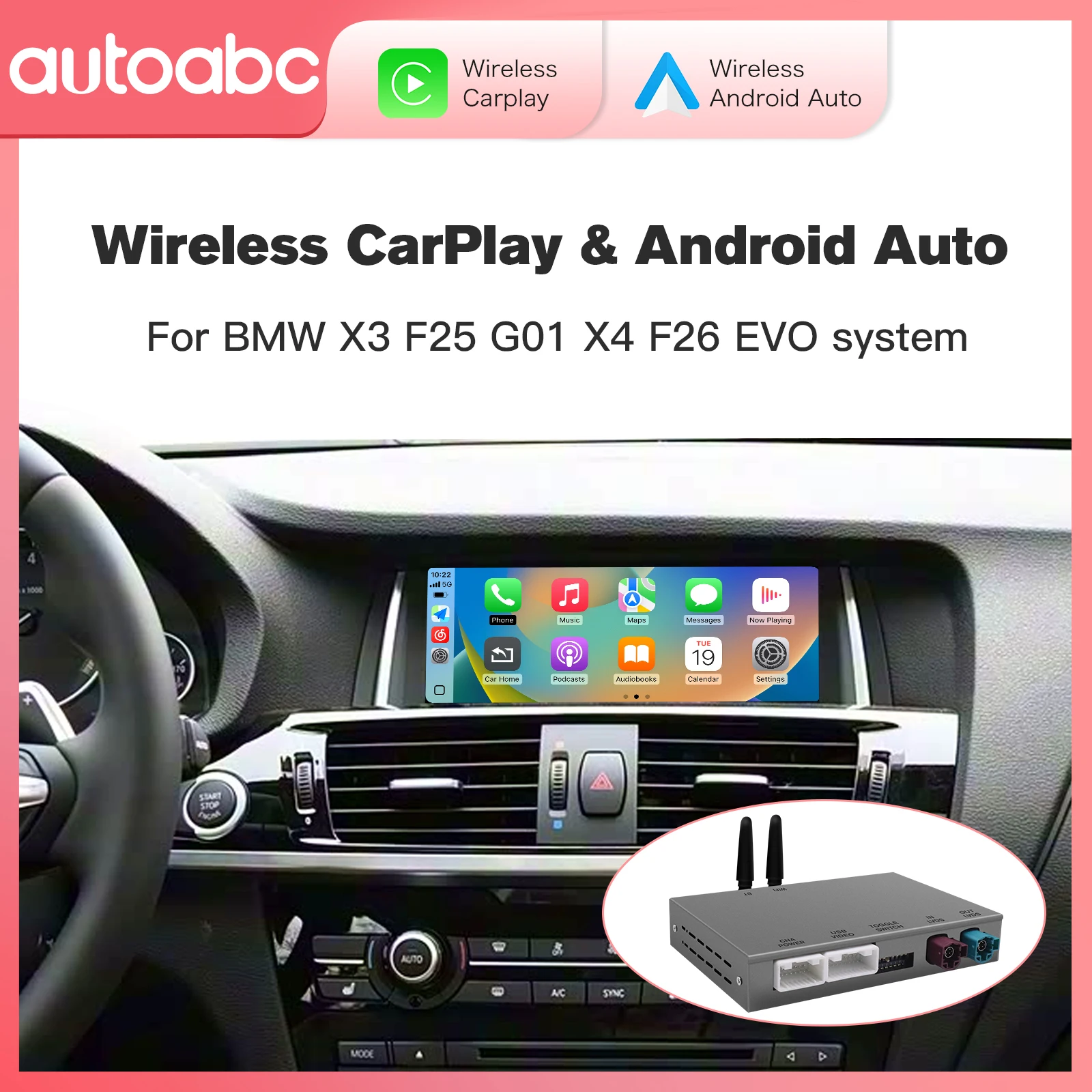 CarPlay Wireless e Android Auto per BMW X3 F25 G01 X4 F26 Sistema EVO 2017-2019 con Mirror Link, AirPlay, Car Play, Telecamera Posteriore, BT, GPS