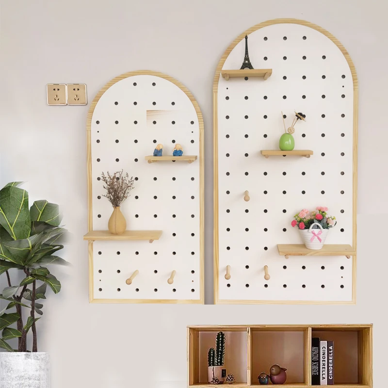 Kindergarten Wooden Solid Wood Hole Board Wall Shelf Arched Arc Decorative Storage Display Accessories Motorcycle Garage Decore