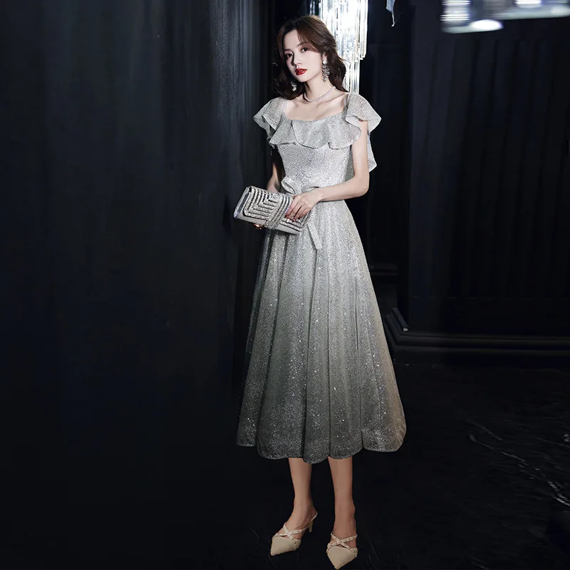 Customized Starry Evening Dress Female 2024 New Elegant Banquet Super Fairy Wedding Party Vestidos Celebrity Silver Long Slim Pr