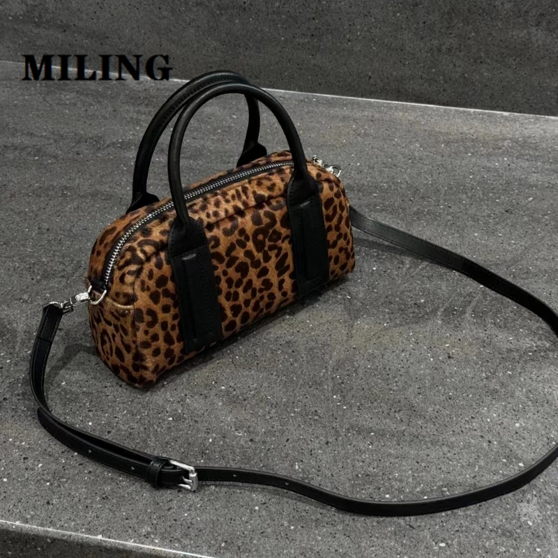 

Women Leopard Print Shoulder Bag Handbags Ins Trendy Horsehair Crossbody Bag Fashion Design Top Zipper Small Handbag 24cm