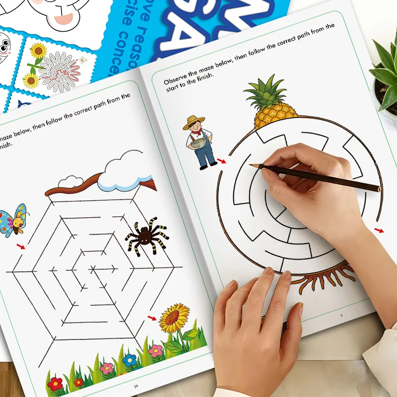 

Развивающая книга-лабиринт для детей, 32 страницы, для тренировки мозга и развития концентрации, книжка-раскраска для детей 3-10 лет