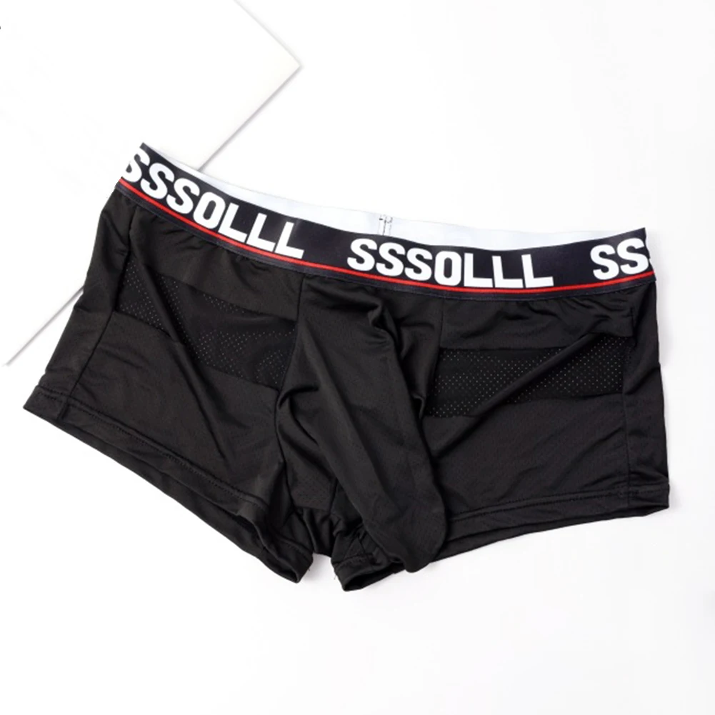 Breathable Mesh Dark Blue Men Boxer Shorts Polyester Spandex Soft Fabric Trunks Design Brand New Classic Style