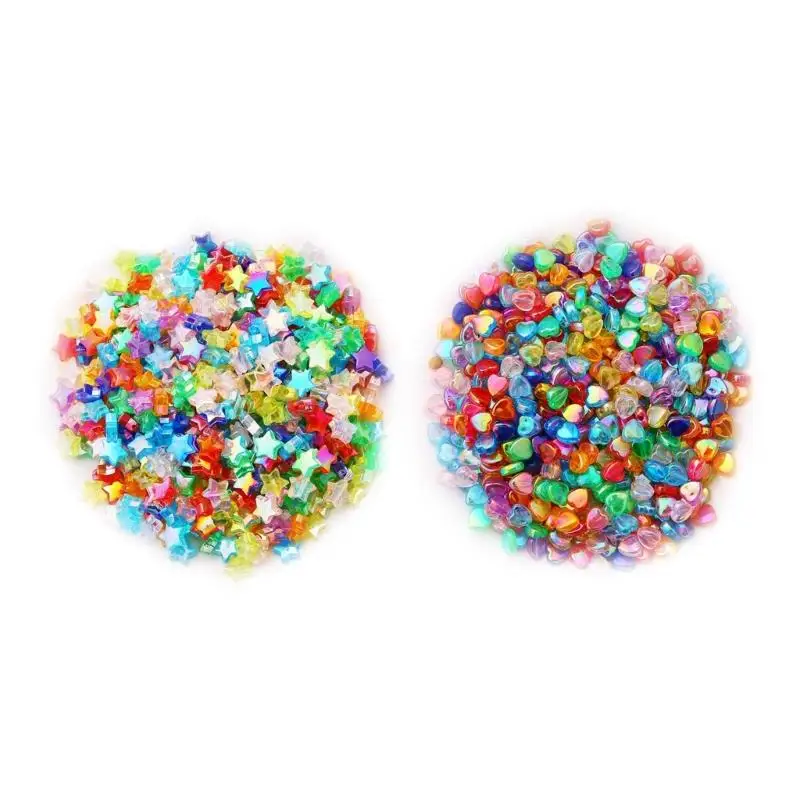 

G6KF Pack Of 10 Assorted Color Acrylic Beads Heart/Star Spacer Beads For Bracelets Keychain Jewelry Making Art Craft