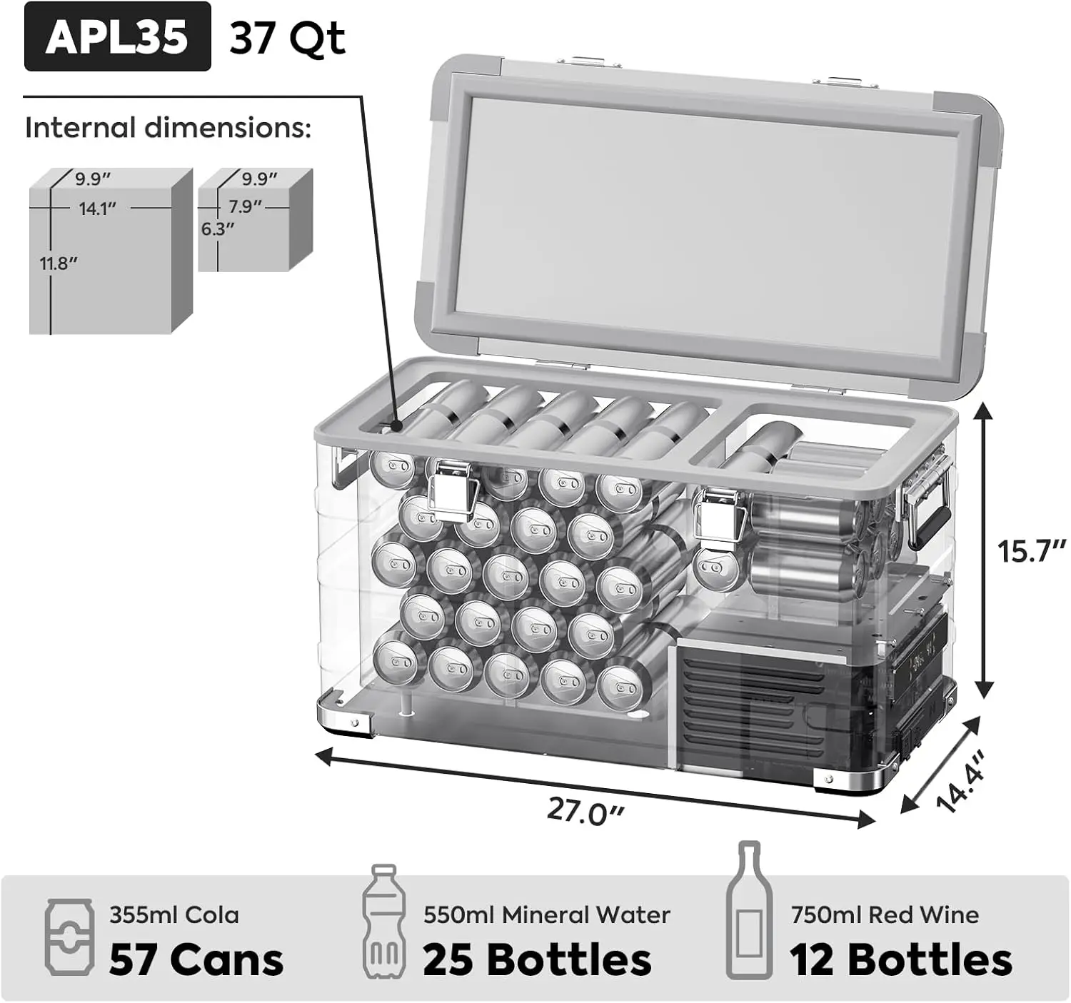 APL35 12 Volt Car Refrigerator, 37 Quart (30 Liter) Light Duty Aluminum 12v Portable Fridge Freezer, SECOP Nano Compressor