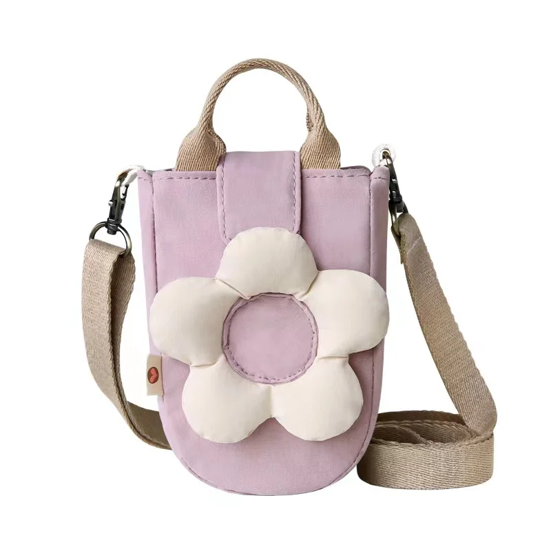 Bolsa literária com flor para mulheres, bolsa mensageiro versátil, bolsa de ombro único, bolsa de lona, adorável desenho animado, nicho, moda outono e inverno, in