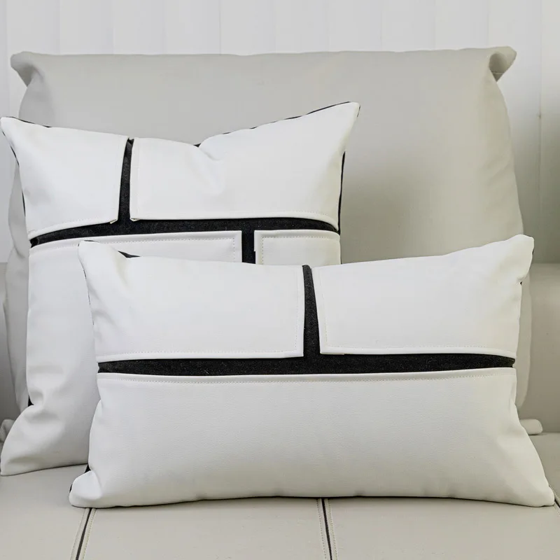Light Luxury Cushion Cover White Leather T-shaped Collage Square Pillow Case For Home Hotel Bed Living Room Sofa Simple