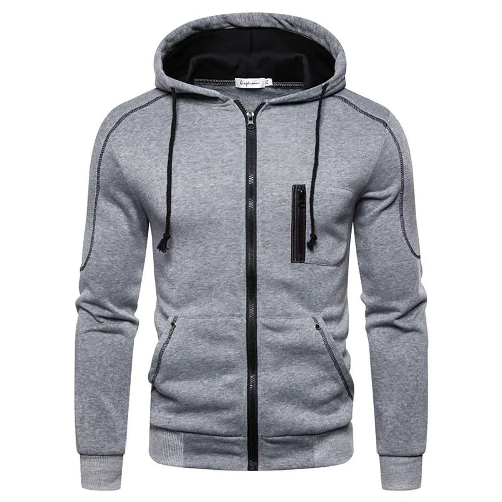 Men Hoodies Jackets Slim Fit Hooded Zipper Jacket Male Solid Caost Thicken Warm Hoodies Coat Men\'s Clothing Tops Black Red