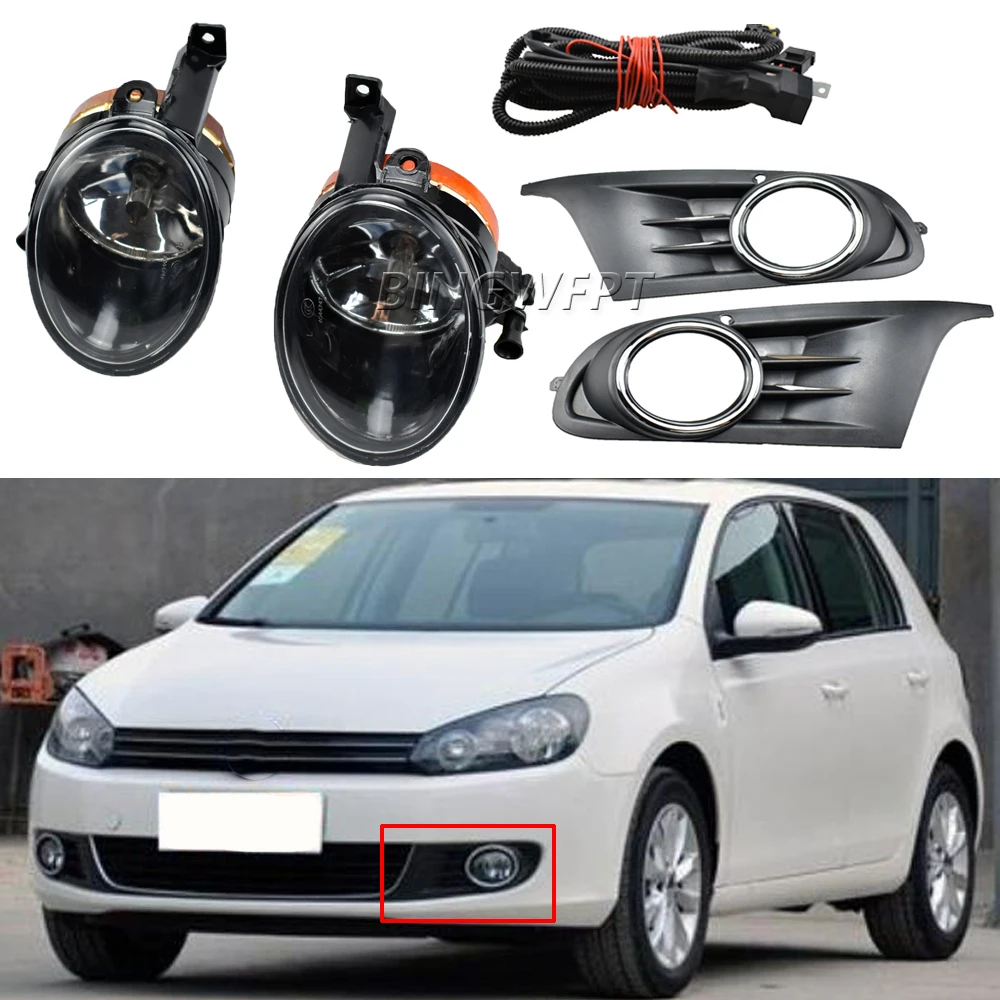 1 zestaw samochodowych halogenowych świateł przeciwmgielnych do Golfa 6 MK6 2009 2010 2011 2012 2013 Przednie światło przeciwmgielne + osłona + wiązka przewodów